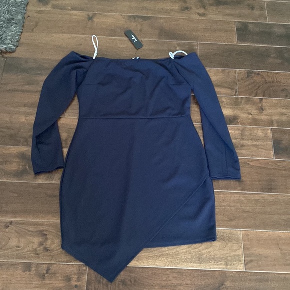 Lulus off shoulder curve appeal body con navy dress Xl  nwt slimming - Picture 3 of 7